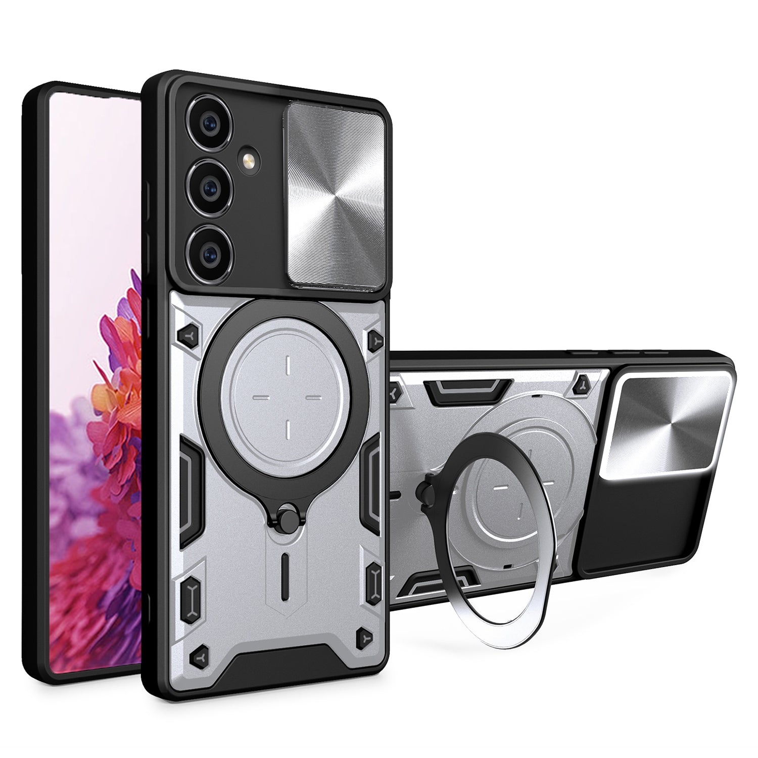 For Samsung Galaxy S23 FE Slide Lens Guard Kickstand Cover PC TPU Drop-proof Phone Case For Samsung Galaxy S23 FE Slide Lens Guard Kickstand Cover PC TPU Drop-proof Phone Case